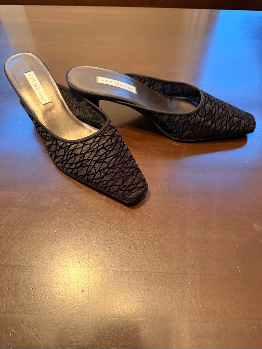 Ann Marino Black Textured Slip-On Mules